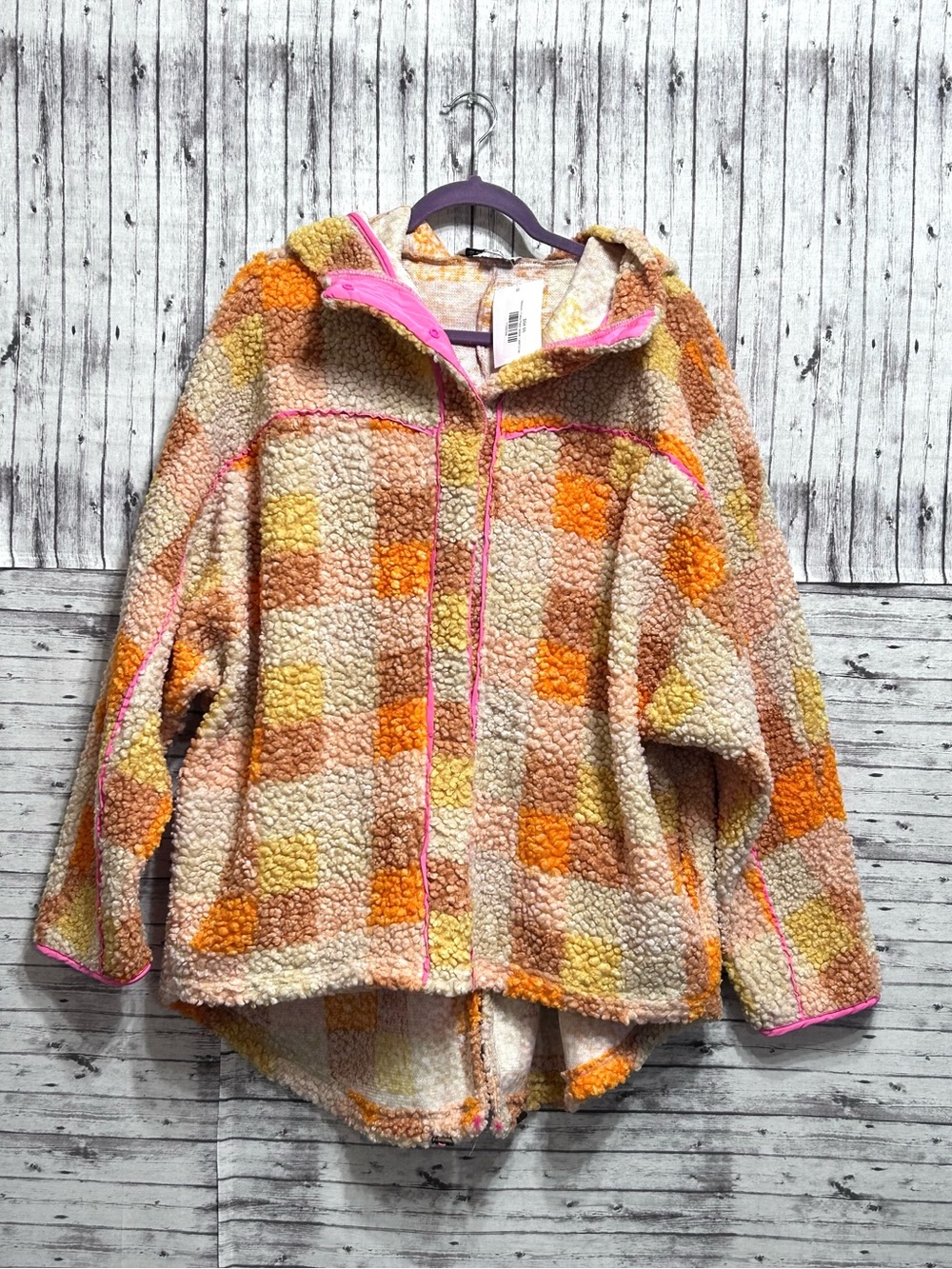 DAVI & DANI Checkered Hooded Sherpa Jacket (Oversized)